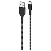 Puro Fabric Ultra-Strong USB-A / USB-C Kabel - 1.2m, 30W - Schwarz