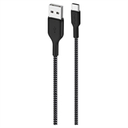 Puro Fabric Ultra-Strong USB-A / USB-C Kabel - 2m, 30W - Schwarz