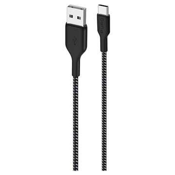 Puro Fabric Ultra-Strong USB-A / USB-C Kabel - 2m, 30W - Schwarz
