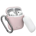 Puro Icon AirPods / AirPods 2 Silikonhülle mit Karabiner- Rosa / Weiß