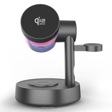 QI2.2 25W Magnetische kabellose Ladestation mit Bluetooth-Lautsprecher & RGB - Schwarz