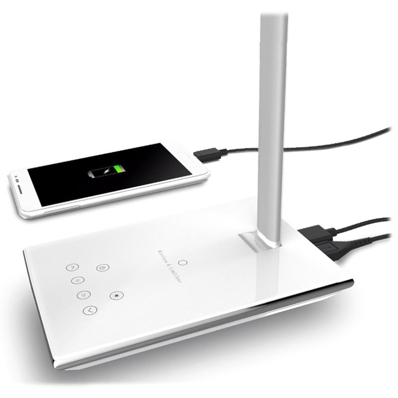 Qi Wireless Ladegerät mit LED Lampe und USB Anschluss WD102 Weiß Qi Wireless Ladegerät mit LED Lampe und USB Anschluss WD102 Weiß