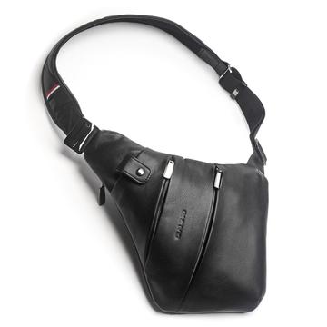 Qialino Echtes Leder Crossbody Brusttasche - Schwarz