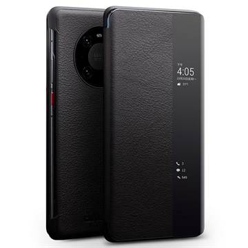 QIALINO Custodia In Vera Pelle Flip Per Huawei Mate 40 Pro – Con Finestra Intelligente E Protezione Anticaduta – Marrone Scuro