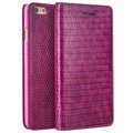 iPhone 6 / 6S Qialino Lederhülle mit Geldbörse - Krokodilhaut - Hot Pink