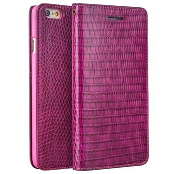 iPhone 6 / 6S Qialino Lederhülle mit Geldbörse - Krokodilhaut - Hot Pink