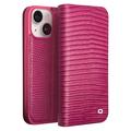 Qialino iPhone 15 Lederhülle mit Geldbörse - Krokodil - Hot Pink