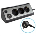 REV Light Socket Steckdosenleiste mit USB und LED-Licht - Silber / Schwarz