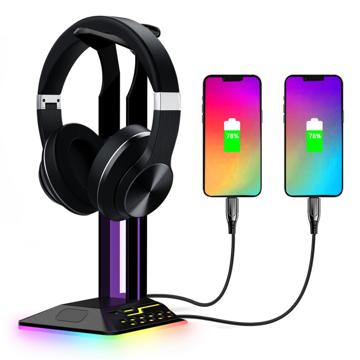 2-in-1 Kopfhörerständer / USB-Hub mit RGB RGBD8 - Schwarz