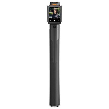 RK-X40W Ultra Bluetooth Selfie Stick mit Bildschirmspiegelung und automatisch aufklappbarem Ständer - Schwarz
