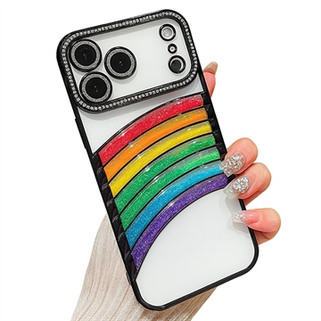 iPhone 17 Pro Max Regenbogen Treibsand Hybrid Hülle mit Strassstein Kamera Dekor