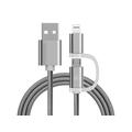 Reekin 2-in-1 geflochtenes Kabel - MicroUSB & Lightning - 1m - Silber