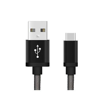 Reekin Fischernetz USB-A / USB-C Ladekabel - 2A, 1m - Schwarz