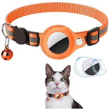 Reflektierendes Haustierhalsband mit AirTag-Halterung und Glocke - Katzen und kleine Hunde - Orange