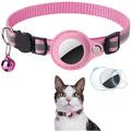 Reflektierendes Haustierhalsband mit AirTag-Halterung und Glocke - Katzen und kleine Hunde - Rosa