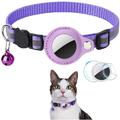 Reflektierendes Haustierhalsband mit AirTag-Halterung und Glocke - Katzen und kleine Hunde - lila