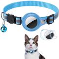 Reflektierendes Haustierhalsband mit AirTag-Halterung und Glocke - Katzen und kleine Hunde - Himmelblau