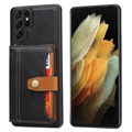 Retro Style Samsung Galaxy S22 Ultra 5G Hülle mit Geldbörse - Schwarz