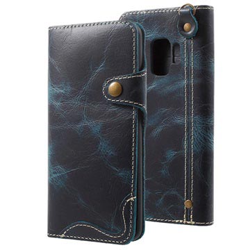 Samsung Galaxy S9 Retro Lederhülle mit Geldbörse - Blau