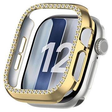 Apple Watch Series 12 Strass Dekorativ Cover mit Panzerglas - 43mm - Gold