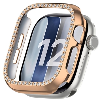 Apple Watch Series 12 Strass Dekorativ Cover mit Panzerglas - 43mm - Roségold
