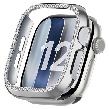 Apple Watch Series 12 Strass Dekorativ Cover mit Panzerglas - 43mm - Silber