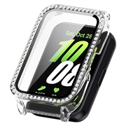 Samsung Galaxy Fit3 Strass Dekorativ Cover mit Panzerglas - 9H - Transparentes Weiß