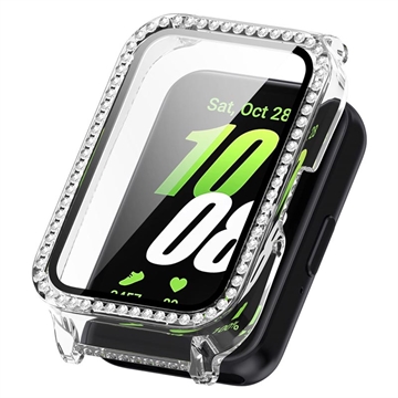 Samsung Galaxy Fit3 Strass Dekorativ Cover mit Panzerglas - 9H - Transparentes Weiß