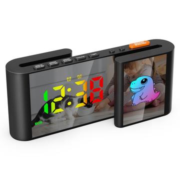 S-Form RGB Cartoon Tier Dual Screen Wecker für Kinder - Schwarz / Dino