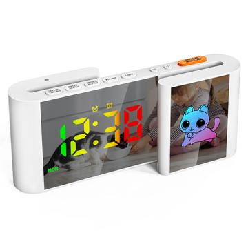 S-Form RGB Cartoon Tier Dual Screen Wecker für Kinder - Weiß / Katze