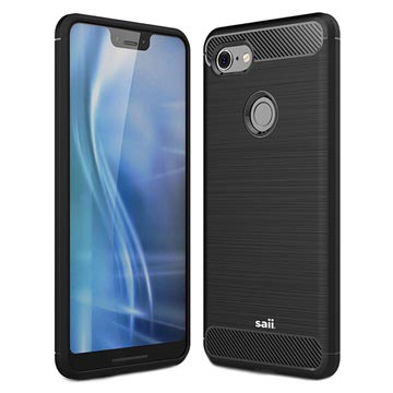 Saii Gebürstete Google Pixel 3 XL TPU Hülle - Karbonfaser - Schwarz
