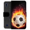 Samsung Galaxy A10 Premium Schutzhülle mit Geldbörse - Fußball Flamme