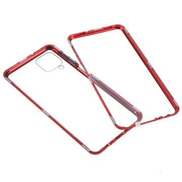 Samsung Galaxy A12 Magnetisches Cover mit Panzerglas - Rot