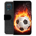 Samsung Galaxy A12 Premium Schutzhülle mit Geldbörse - Fußball Flamme