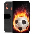 Samsung Galaxy A20e Premium Schutzhülle mit Geldbörse - Fußball Flamme