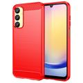 Samsung Galaxy A25 Gebürstete TPU Hülle - Karbonfaser - Rot