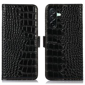 Samsung Galaxy A27 Crocodile Serie Lederhülle mit Geldbörse mit RFID - Schwarz