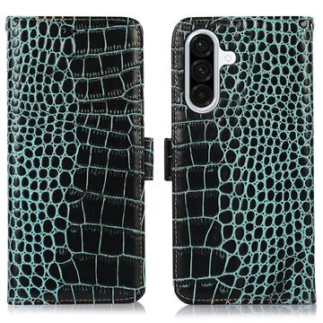 Samsung Galaxy A36 Crocodile Serie Lederhülle mit Geldbörse mit RFID - Grün