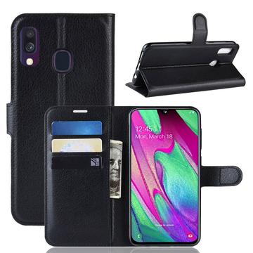 Samsung Galaxy A40 Wallet Schutzhülle mit Ständer - Schwarz