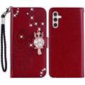 Samsung Galaxy A55 Eule Strass Wallet Case - rot