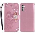 Samsung Galaxy A55 Eule Strass Wallet Case - Rose Gold
