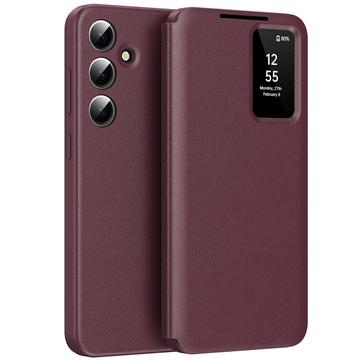 Samsung Galaxy A56 Smart Clear View Flip Hülle mit Kartenschlitz - Weinrot