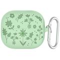 Samsung Galaxy Buds3/Buds3 Pro Blume Muster Flüssigsilikonhülle mit Karabiner - Grün