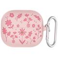 Samsung Galaxy Buds3/Buds3 Pro Blume Muster Flüssigsilikonhülle mit Karabiner - Hellrosa