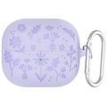 Samsung Galaxy Buds3/Buds3 Pro Blume Muster Flüssigsilikonhülle mit Karabiner - hell lila