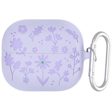 Samsung Galaxy Buds3/Buds3 Pro Blume Muster Flüssigsilikonhülle mit Karabiner - hell lila