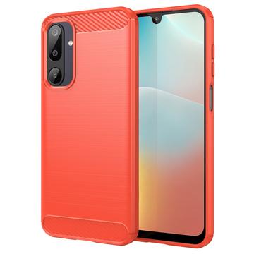 Samsung Galaxy M16 Gebürstete TPU Hülle - Karbonfaser - rot