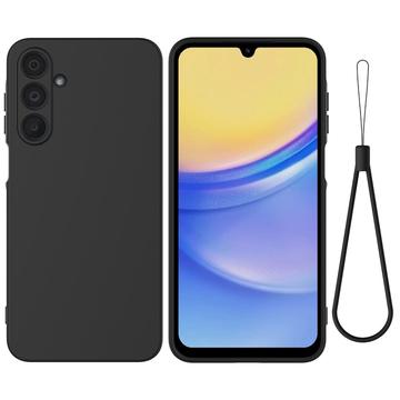 Samsung Galaxy M16/F16 Liquid Silikonhülle mit Handschlaufe - Schwarz