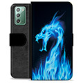 Samsung Galaxy Note20 Premium Schutzhülle mit Geldbörse - Blauer Feuerdrache