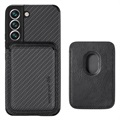 Samsung Galaxy S22 5G Magnetisches Cover mit Kartensteckplatz - Karbonfaser - Schwarz